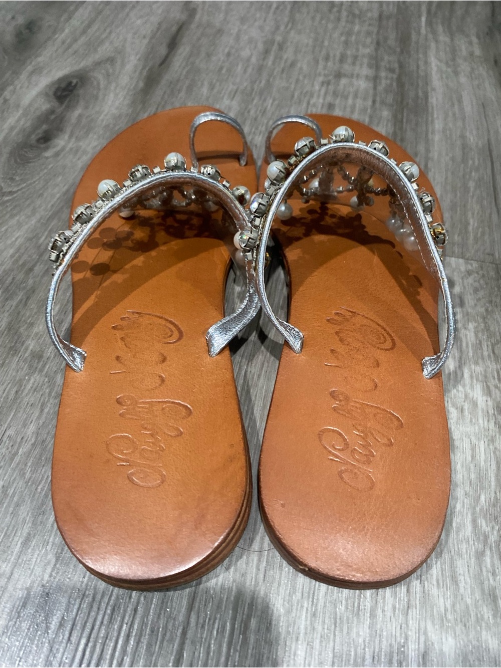 Nordstrom Silver Pearl & Crystal Embellished Toe-Ring Sandals - Picture 3 of 7